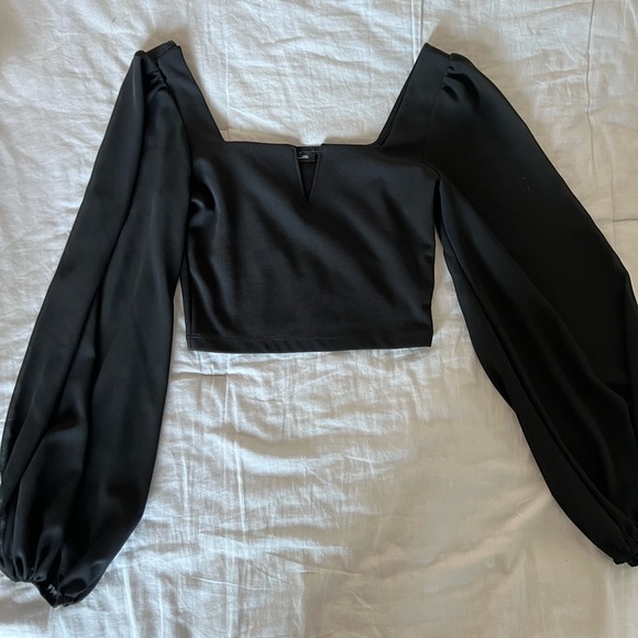 Black Blouse with Sheer Balloon Sleeves - Picture 2 of 2